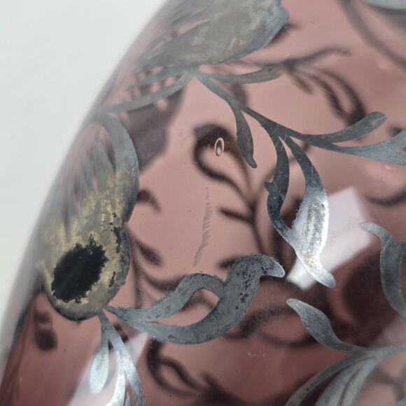 Vintage Amethyst Hand Blown Glass Vase Floral Silver Overlay 5.5" Purple Flowers - Picture 7 of 12